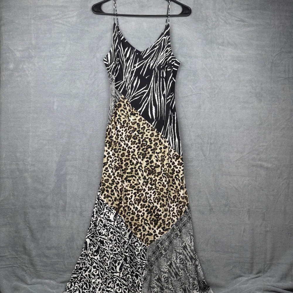 Womens Animal Print Maxi Dress - Black & Tan